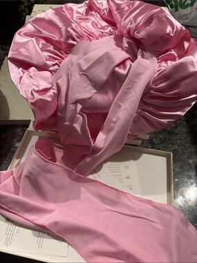 Satin Pink Bonnet with Long Ties